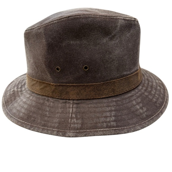 Dorfman Pacific Company Size Large Distressed Cotton Weathered Brown Fedora - Picture 4 of 10